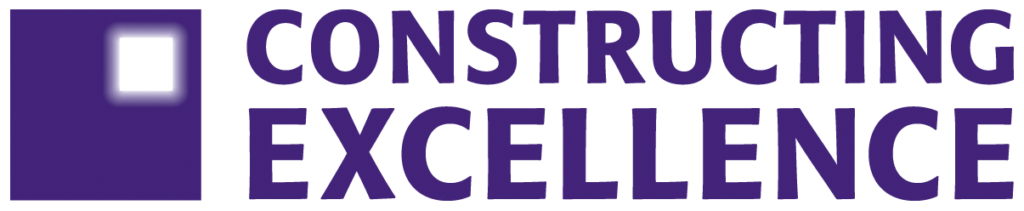 Logo with a purple square featuring a white smaller square inside it, next to the words "CONSTRUCTING EXCELLENCE" written in bold, uppercase purple letters—celebrating Constructing Excellence Lincolnshire at Conference 2025.